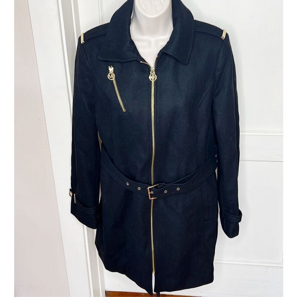 Michael Kors Belted Walker Wool Coat Black Size 10